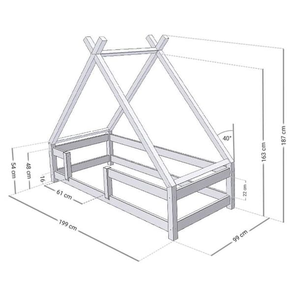 Barnsäng Tipi med vit massivträspärr 90 x 190 cm