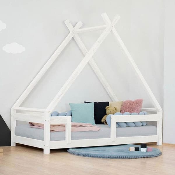 Barnsäng Tipi med vit massivträspärr 90 x 190 cm