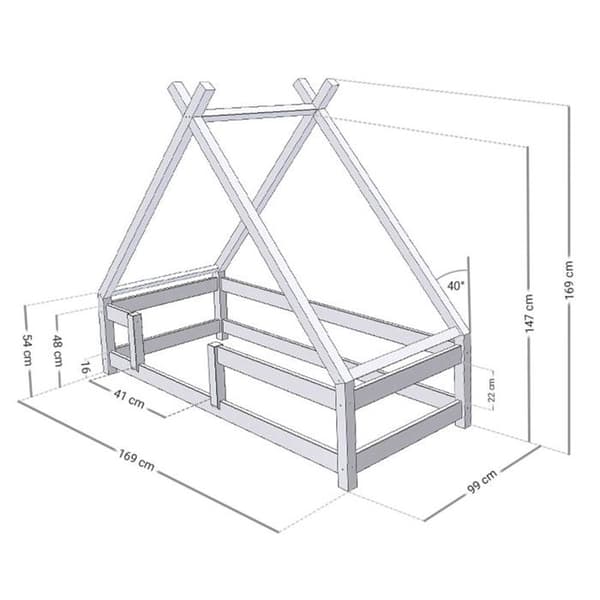Barnsäng Tipi med vit massivträspärr 90 x 160 cm