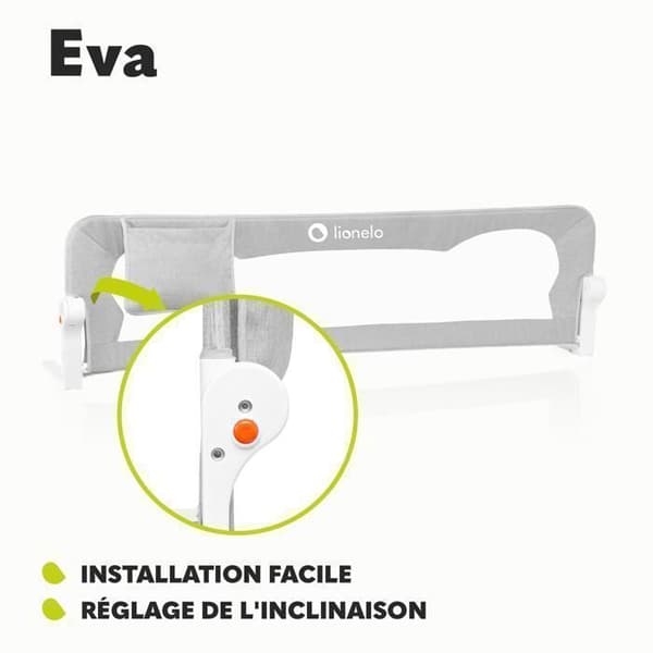 LIONELO Eva babysängstång - 150cm fallskydd - Vikbart ventilerat nät - Grå