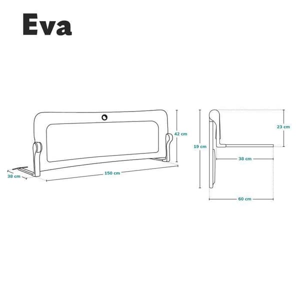 LIONELO Eva babysängstång - 150cm fallskydd - Vikbart ventilerat nät - Grå
