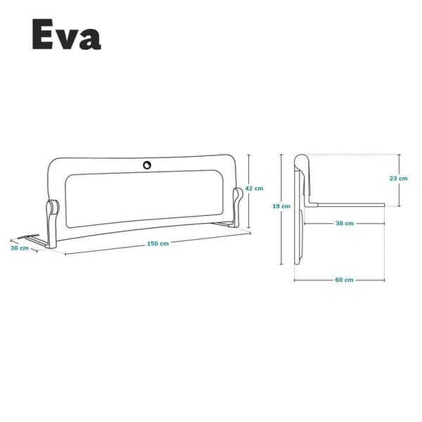 LIONELO Eva babysängstång - 150cm fallskydd - Fällbart ventilerat nät