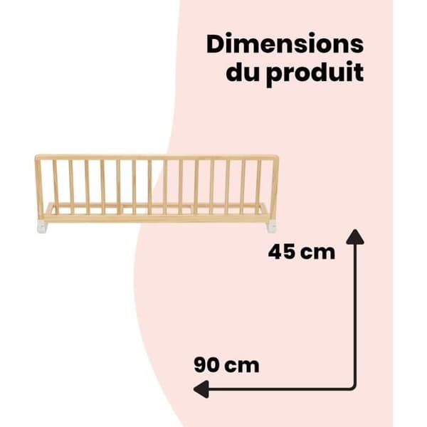SAFETY 1ST, Sängstång i naturträ, 110 cm kompatibel med sängar större än 160 cm, miljöansvar, 100 % FSC-trä