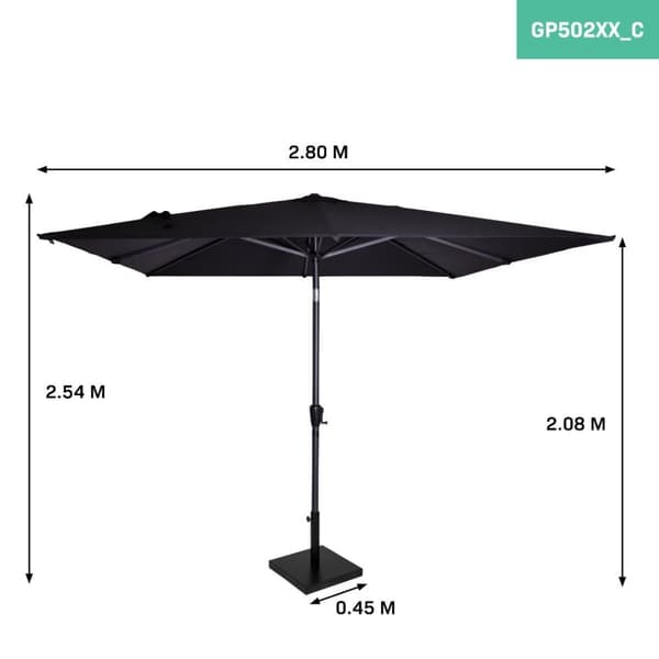 VONROC Premium parasoll Rosolina 280x280cm - Inkl. parasollfot & parasollöverdrag - Fyrkantigt parasoll - Tiltbart - UV-beständig duk - Svart