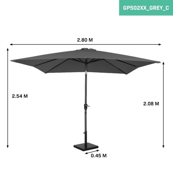 VONROC Premium Stangparasol Rosolina 280x280cm - inkl. □ Betonfod og overtræk - vierkantet  | Grå