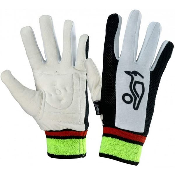 Kookaburra Childrens/Kids Padded Leather Wicket Keeping Inner Gloves White/Black/Green One Size