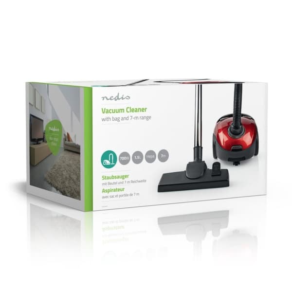 Nedis Støvsuger 1,5L 700W Rød/Sort
