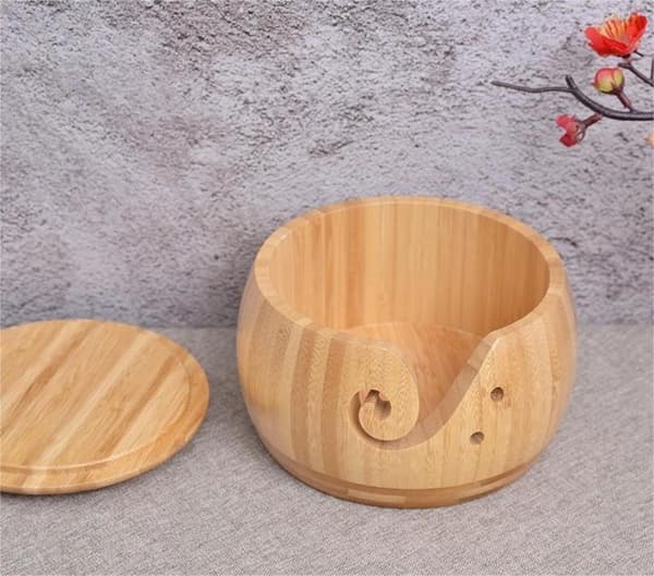 TRÆGARNSKÅL til hækling ULDSYNING Mørk 15x8cm