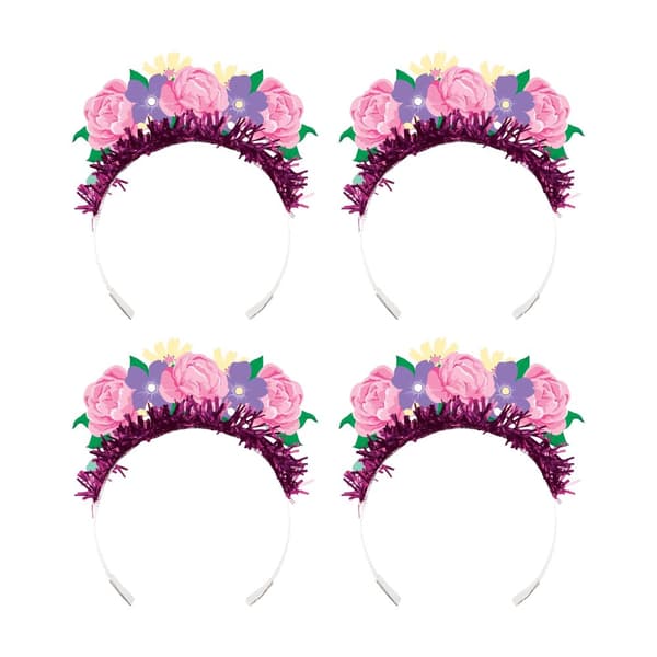 Creative Party Fairy Floral Tea Party Tiara (Pack of 4) Purple/Pink/Yellow One Size