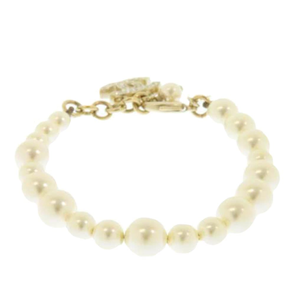 Chanel CC Rhinestone Faux Pearl Bracelet Gold