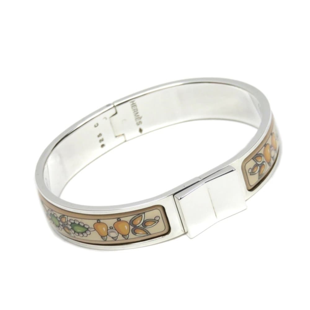 Hermes Loquet Enamel Bracelet Silver