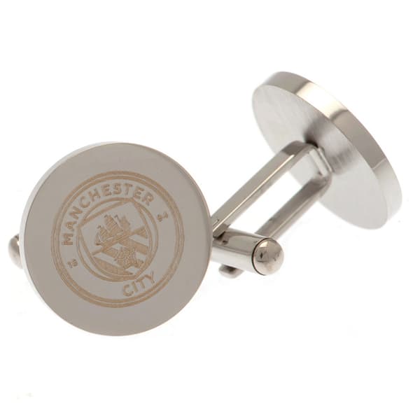Manchester City FC Round Stainless Steel Cufflinks Silver One Size