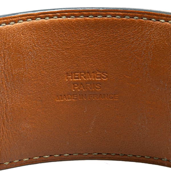 Pre-owned Hermès Palladium Plated And Leather Collier de Chien Cuff Bracelet Brown