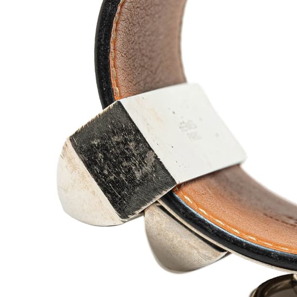 Pre-owned Hermès Palladium Plated And Leather Collier de Chien Cuff Bracelet Brown