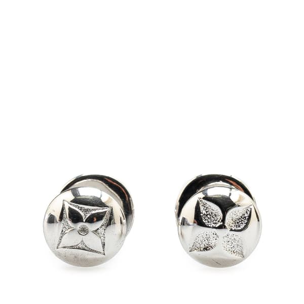 Pre-owned Louis Vuitton Silver Bouton de Manchette Cufflinks And Damier Ebene Cufflinks Case Silver