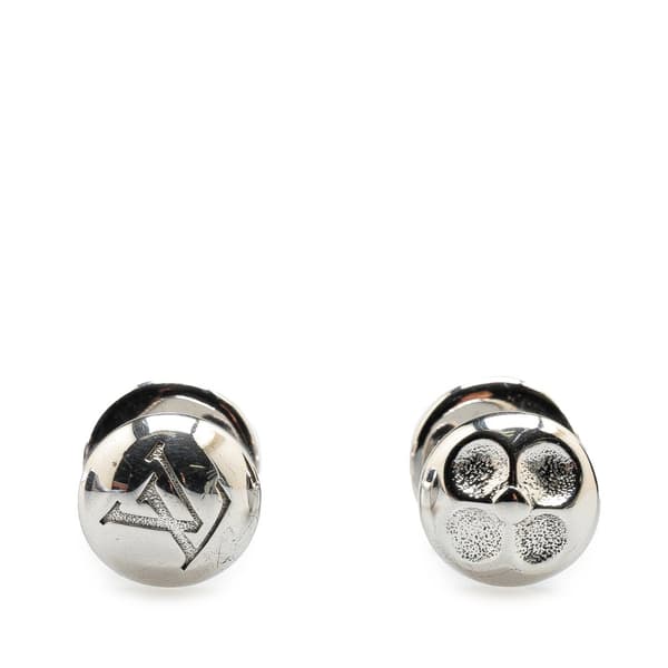 Pre-owned Louis Vuitton Silver Bouton de Manchette Cufflinks And Damier Ebene Cufflinks Case Silver