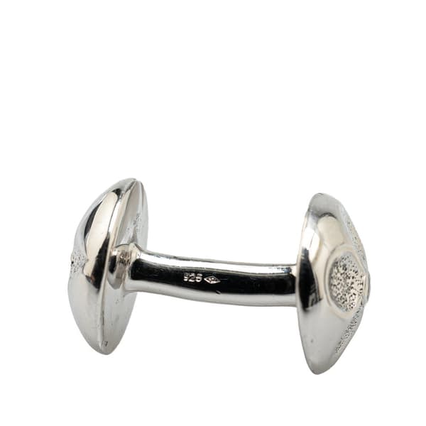 Pre-owned Louis Vuitton Silver Bouton de Manchette Cufflinks And Damier Ebene Cufflinks Case Silver