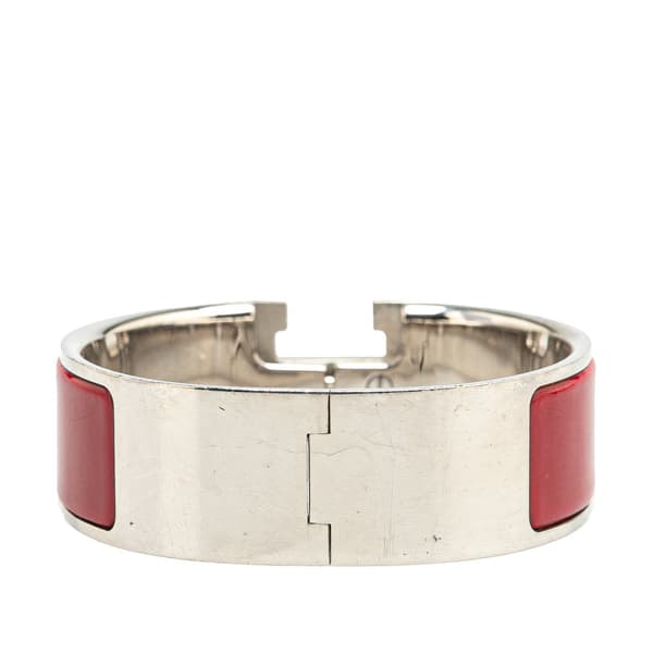 Pre-owned Hermès Wide Enamel Clic Clac H Bracelet PM Silver