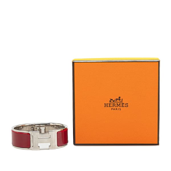 Pre-owned Hermès Wide Enamel Clic Clac H Bracelet PM Silver