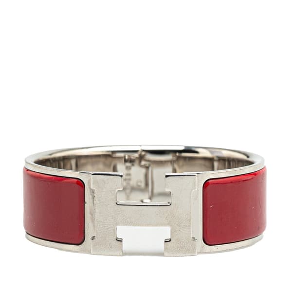 Pre-owned Hermès Wide Enamel Clic Clac H Bracelet PM Silver
