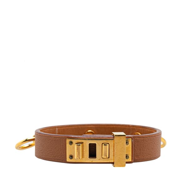 Pre-owned Hermès Mini Leather Dog Anneaux Wrap Bracelet Brown