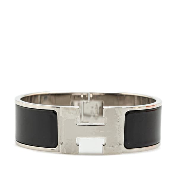 Pre-owned Hermès Wide Enamel Clic Clac H Bracelet GM Black