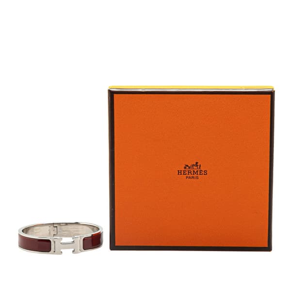 Pre-owned Hermès Narrow Enamel Clic Clac H Bracelet PM Brown