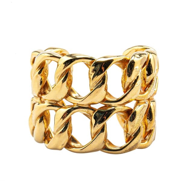 Pre-owned Chanel Gold Plated Double Curb Row Cuff Bracelet Gold
