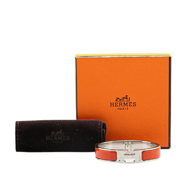 Pre-owned Hermès Narrow Enamel Clic Clac H Bracelet PM Orange