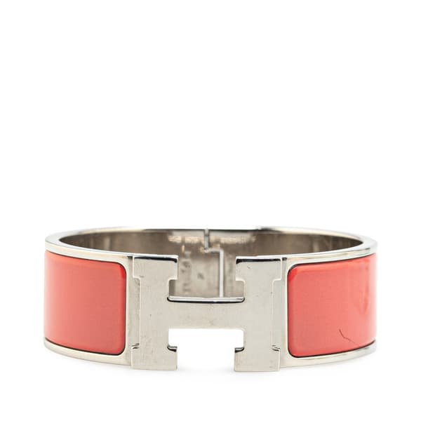 Pre-owned Hermès Wide Enamel Clic Clac H Bracelet PM Pink