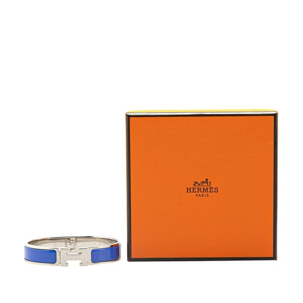 Pre-owned Hermès Narrow Enamel Clic H Bracelet PM Blue