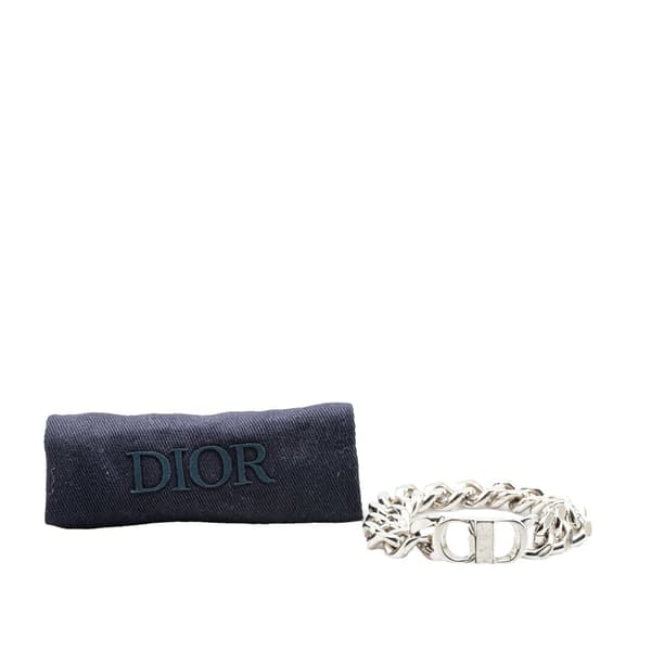 Pre-owned Dior Silver CD Logo Bracelet Silver