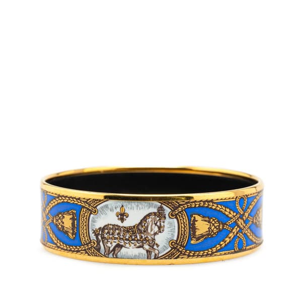 Pre-owned Hermès Wide Grand Apparat Enamel Bangle 62 Blue