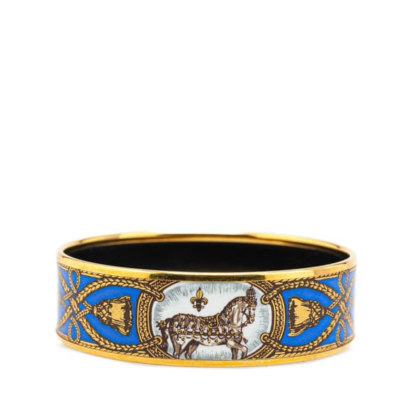 Pre-owned Hermès Wide Grand Apparat Enamel Bangle 62 Blue