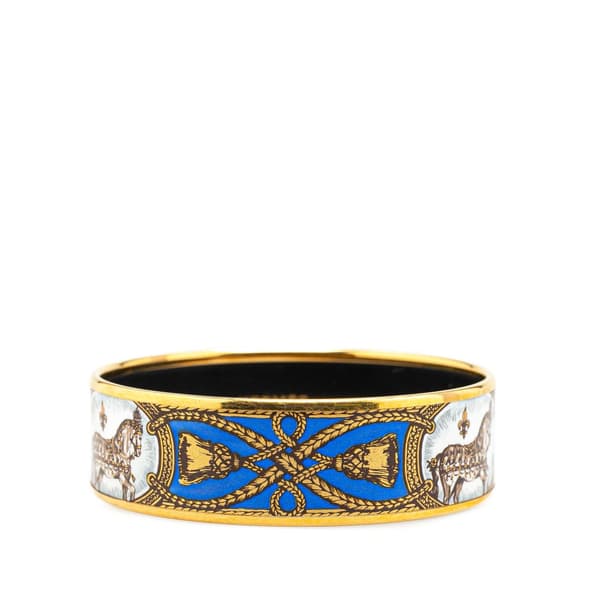 Pre-owned Hermès Wide Grand Apparat Enamel Bangle 62 Blue