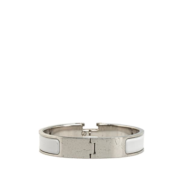 Pre-owned Hermès Narrow Enamel Clic H Bracelet PM White