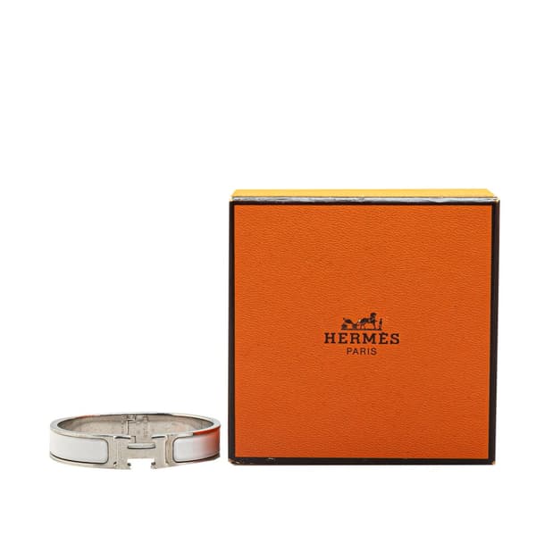Pre-owned Hermès Narrow Enamel Clic H Bracelet PM White