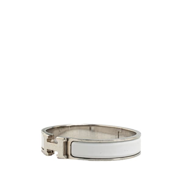 Pre-owned Hermès Narrow Enamel Clic H Bracelet PM White