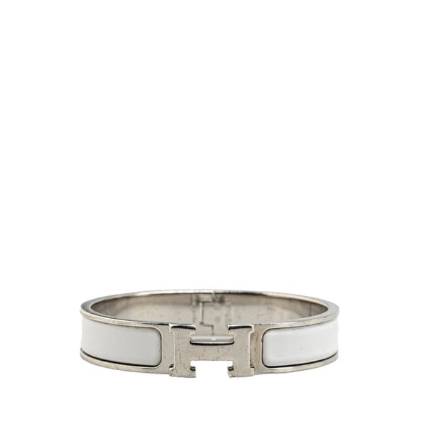 Pre-owned Hermès Narrow Enamel Clic H Bracelet PM White