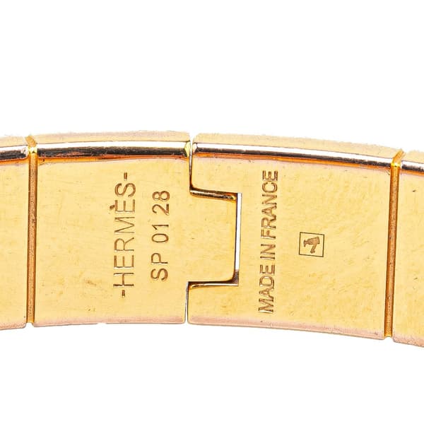 Pre-owned Hermès Narrow Enamel Baobab Cat Charniere Bracelet GM Pink