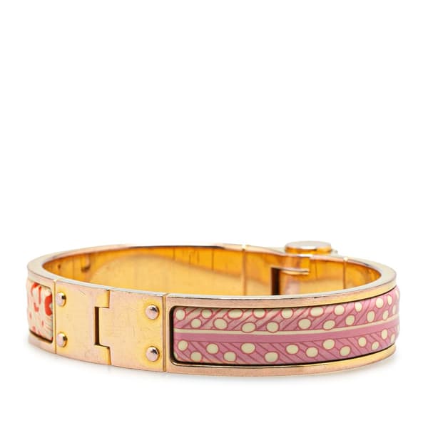 Pre-owned Hermès Narrow Enamel Baobab Cat Charniere Bracelet GM Pink