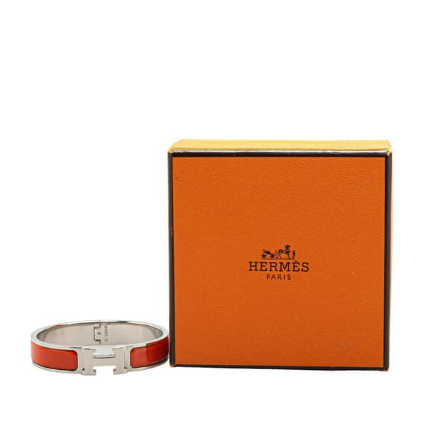 Pre-owned Hermès Narrow Enamel Clic H Bracelet PM Orange