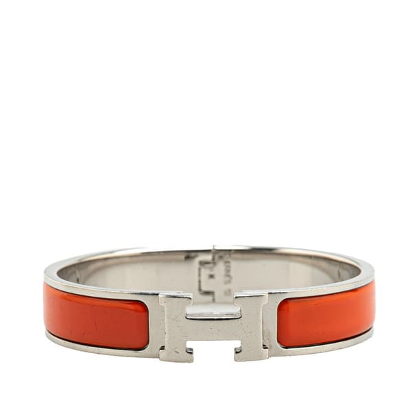 Pre-owned Hermès Narrow Enamel Clic H Bracelet PM Orange