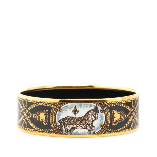 Pre-owned Hermès Wide Grand Apparat Enamel Bangle 65 Black
