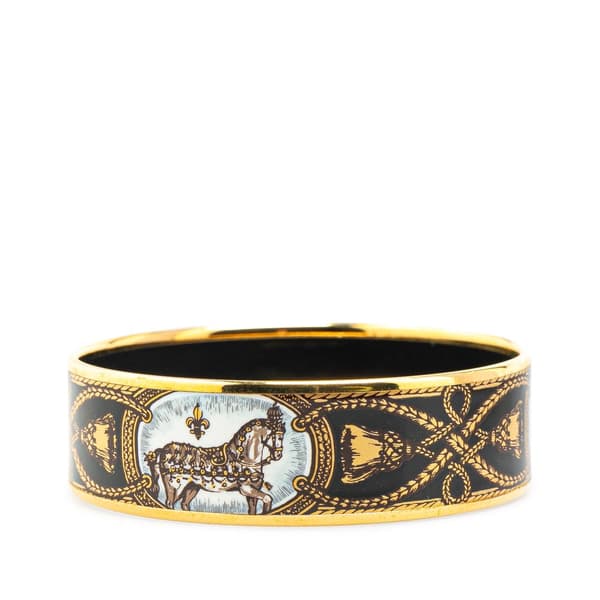 Pre-owned Hermès Wide Grand Apparat Enamel Bangle 65 Black