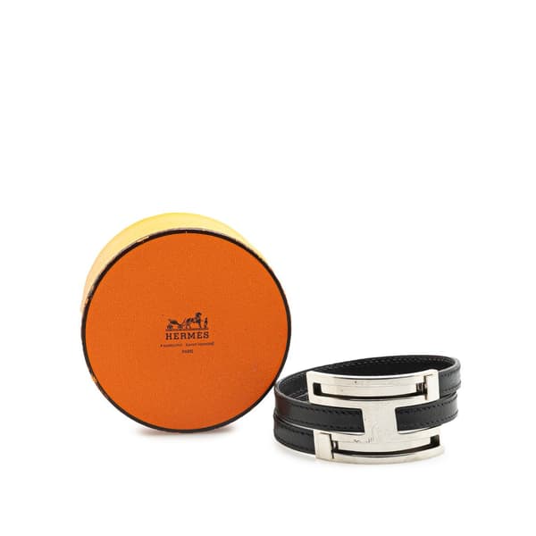Pre-owned Hermès Leather Pousse Pousse Double Tour Bracelet Black