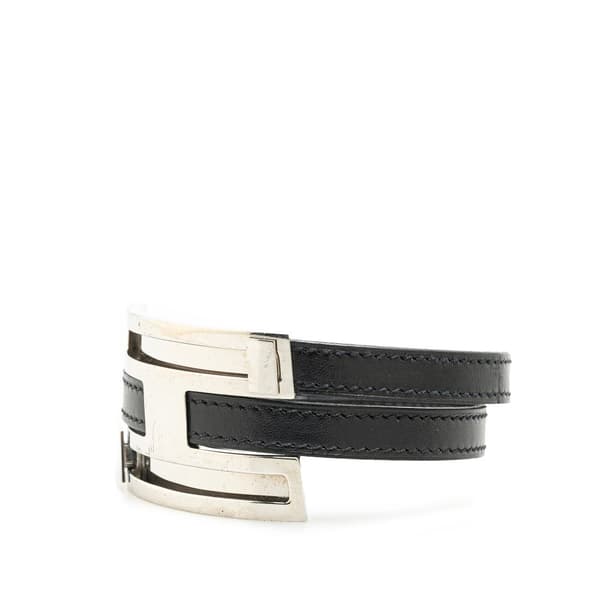 Pre-owned Hermès Leather Pousse Pousse Double Tour Bracelet Black