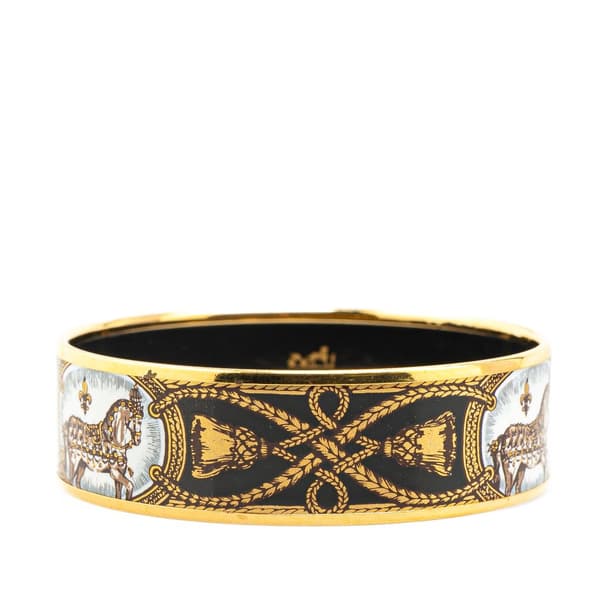 Pre-owned Hermès Wide Grand Apparat Enamel Bangle 65 Black