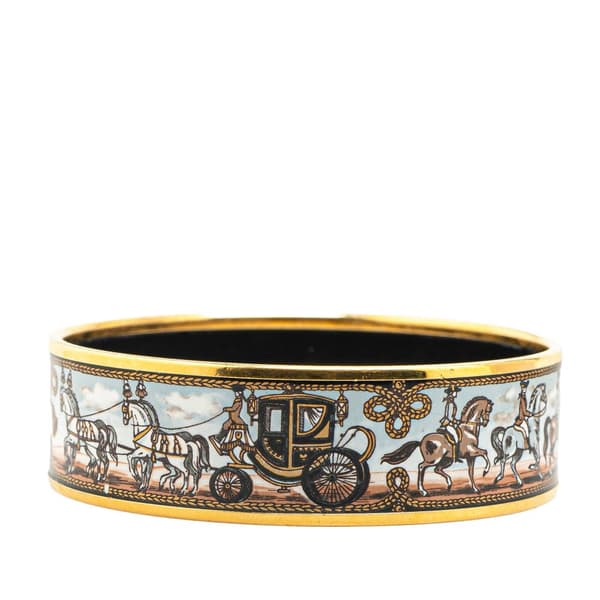 Pre-owned Hermès Wide Carriage Enamel Bangle 70 Blue