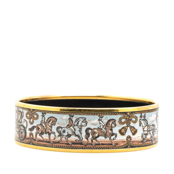 Pre-owned Hermès Wide Carriage Enamel Bangle 70 Blue